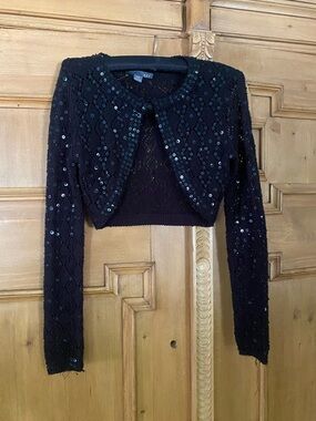 Forever 21 Black Sequin Crochet Bolero